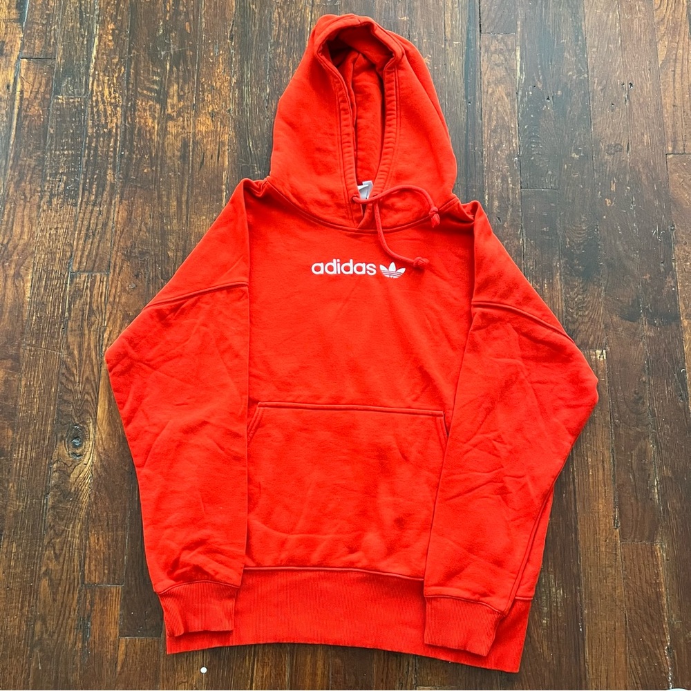 Adidas Men's Oversized Drawstring Hoodie Red Pullover Sweater Size M